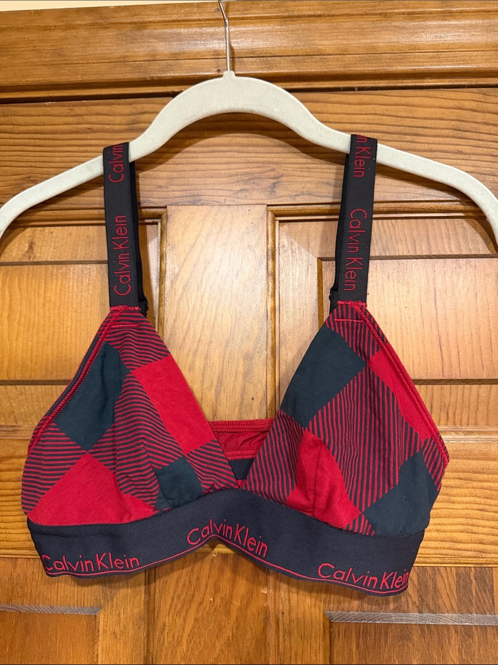 Calvin Klein Red & Black Plaid Seamless Bralette